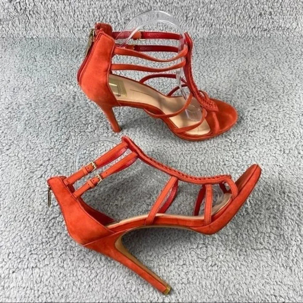 Dolce vita camila Sandals High Heel Nubuck Suede Orange Back Zip Buckle Platform - Picture 12 of 12
